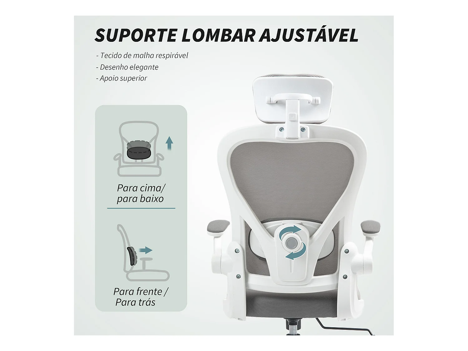 Silla de oficina Maya Homcom transpirable + reposacabezas gris 115-125x58x63 cm