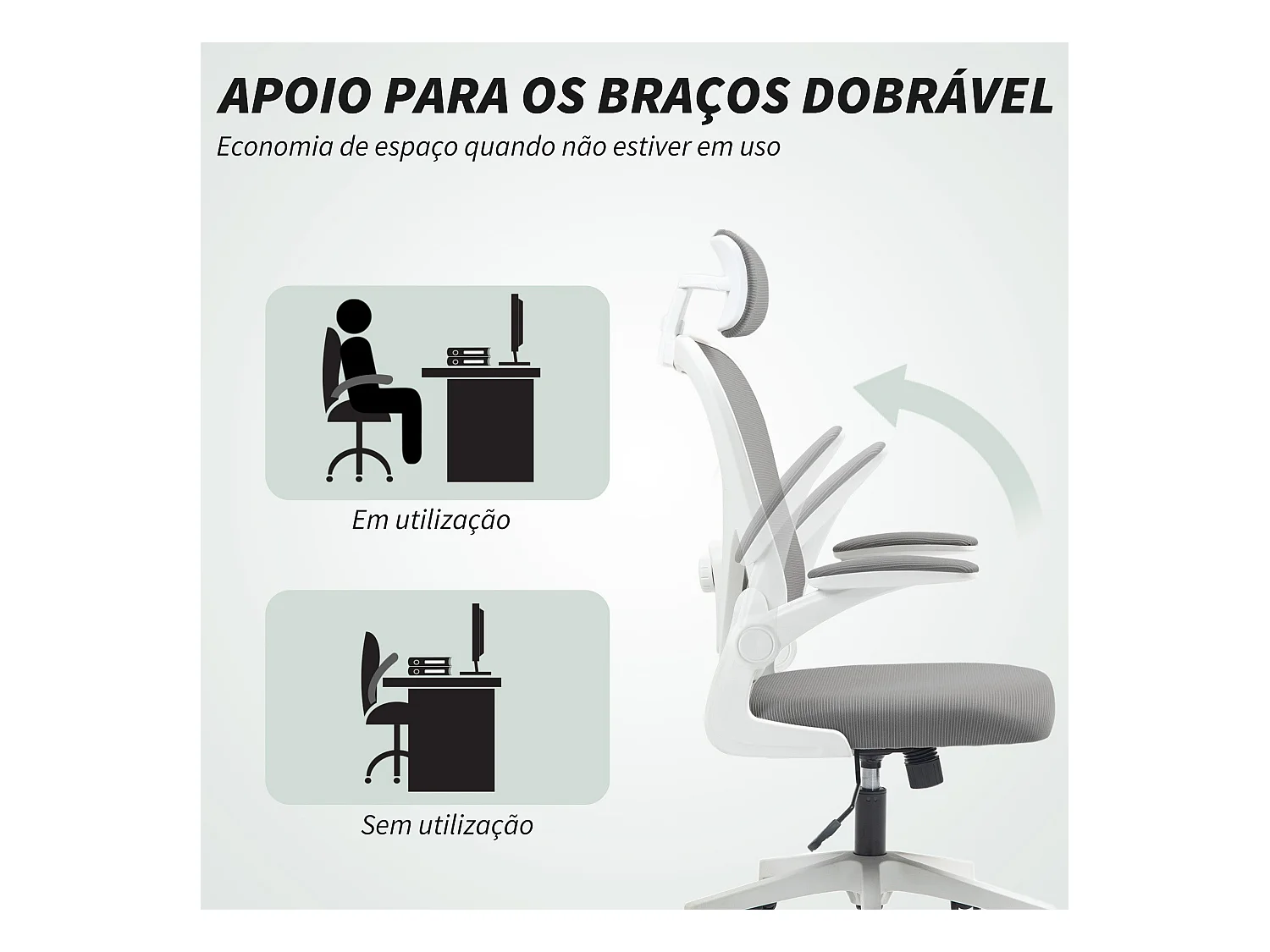 Silla de oficina Maya Homcom transpirable + reposacabezas gris 115-125x58x63 cm