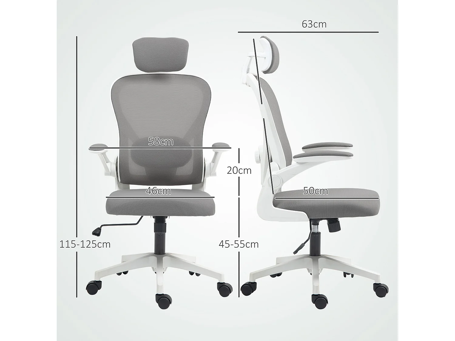 Cadeira de Escritório Giratória com Apoio de Cabeça e Suporte Lombar Ajustáveis - Modelo Cefalù em Cinza