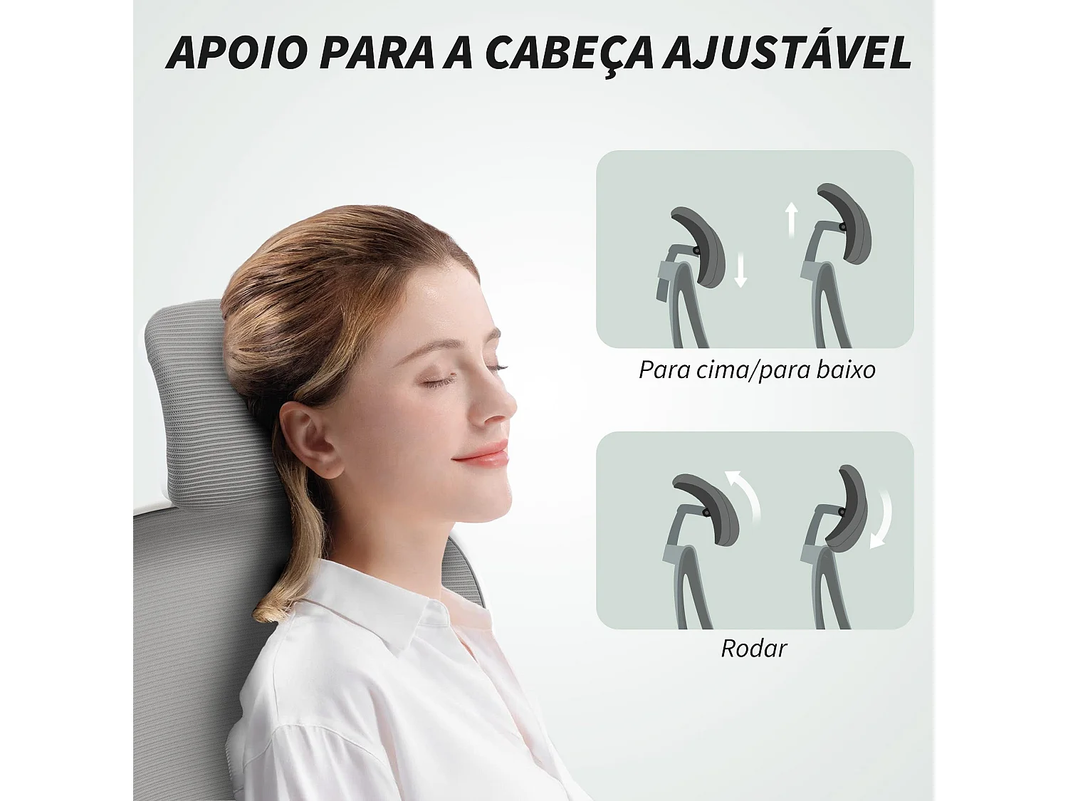 Cadeira de Escritório Giratória com Apoio de Cabeça e Suporte Lombar Ajustáveis - Modelo Cefalù em Cinza