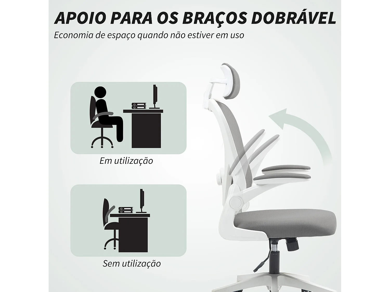 Cadeira de Escritório Giratória com Apoio de Cabeça e Suporte Lombar Ajustáveis - Modelo Cefalù em Cinza