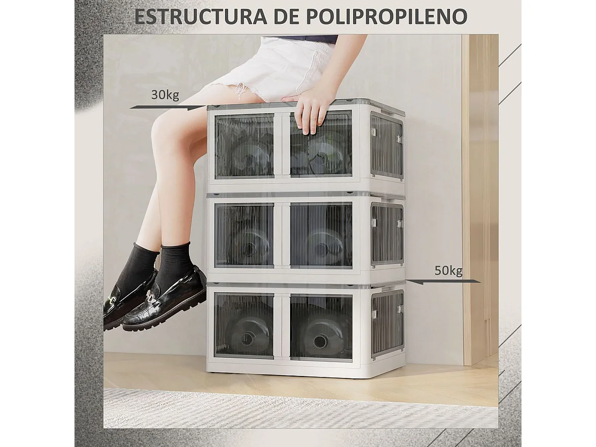 Caja de almacenamiento Crai Homcom tapa + ruedas 69L blanco 34x60x42 cm