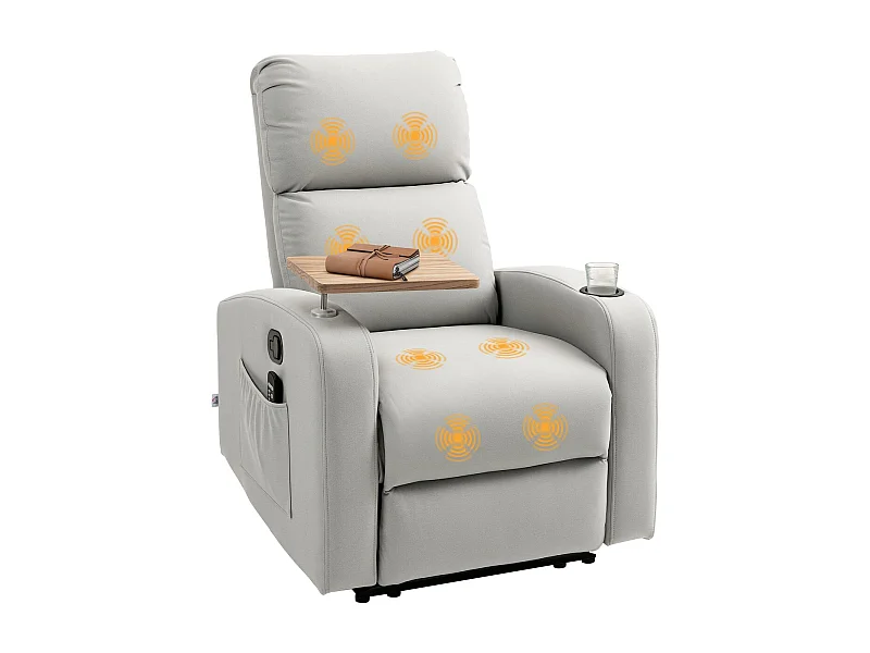Sillón de masaje Kaede Homcom 4 modos + bandeja + portavasos gris 105x77x93 cm