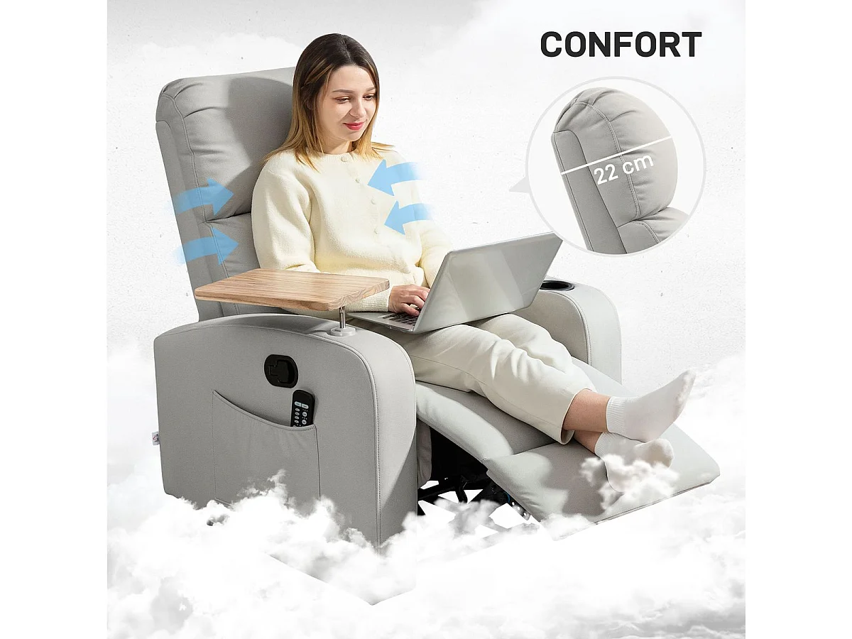 Sillón de masaje Kaede Homcom 4 modos + bandeja + portavasos gris 105x77x93 cm