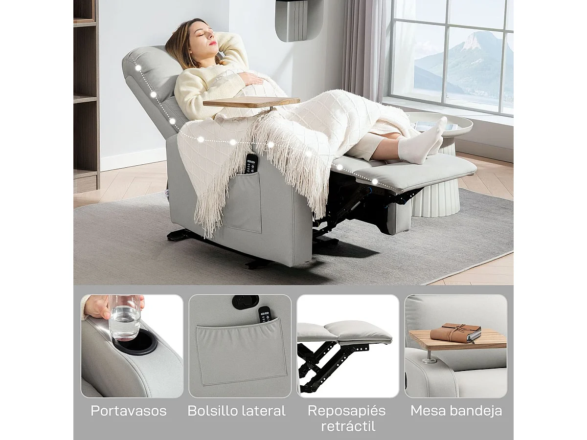 Sillón de masaje Kaede Homcom 4 modos + bandeja + portavasos gris 105x77x93 cm