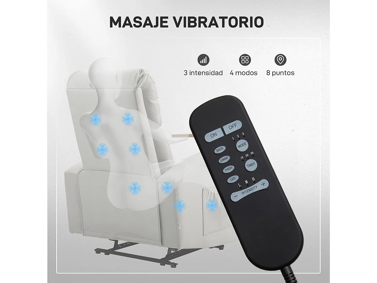 Sillón de masaje Kaede Homcom 4 modos + bandeja + portavasos gris 105x77x93 cm