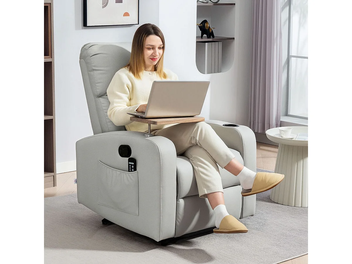 Sillón de masaje Kaede Homcom 4 modos + bandeja + portavasos gris 105x77x93 cm