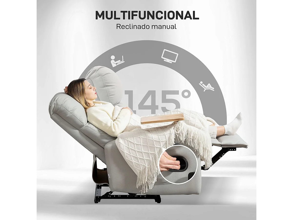 Sillón de masaje Kaede Homcom 4 modos + bandeja + portavasos gris 105x77x93 cm