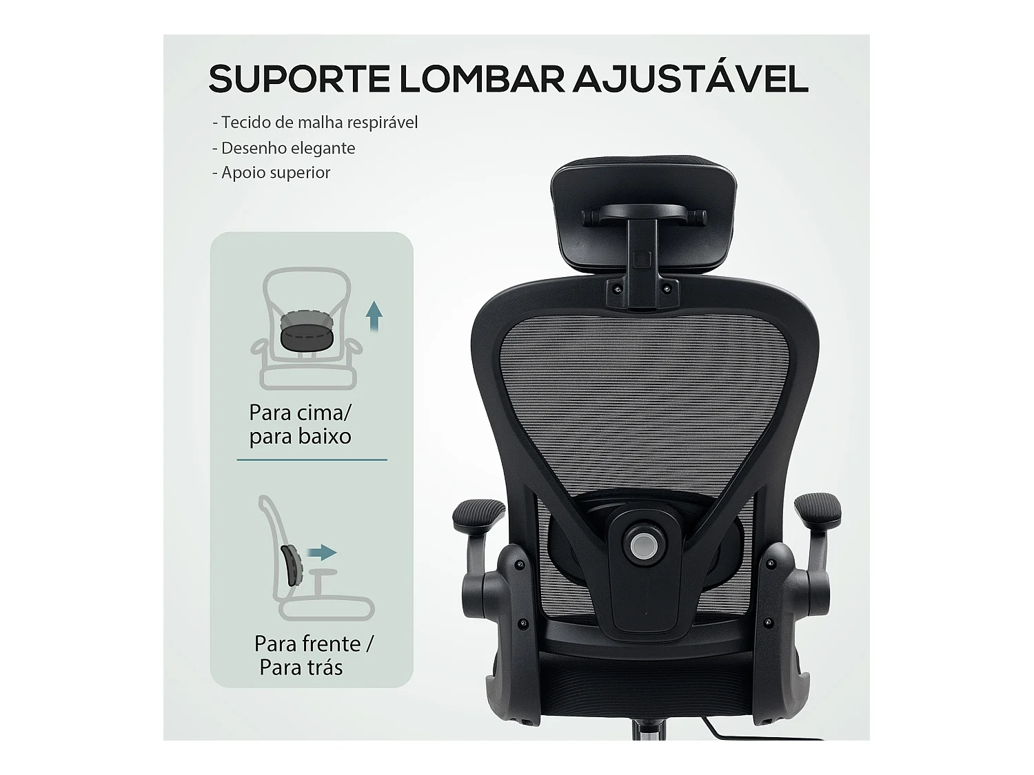 Silla de oficina Maya Homcom transpirable + reposacabezas negro 115-125x58x63 cm