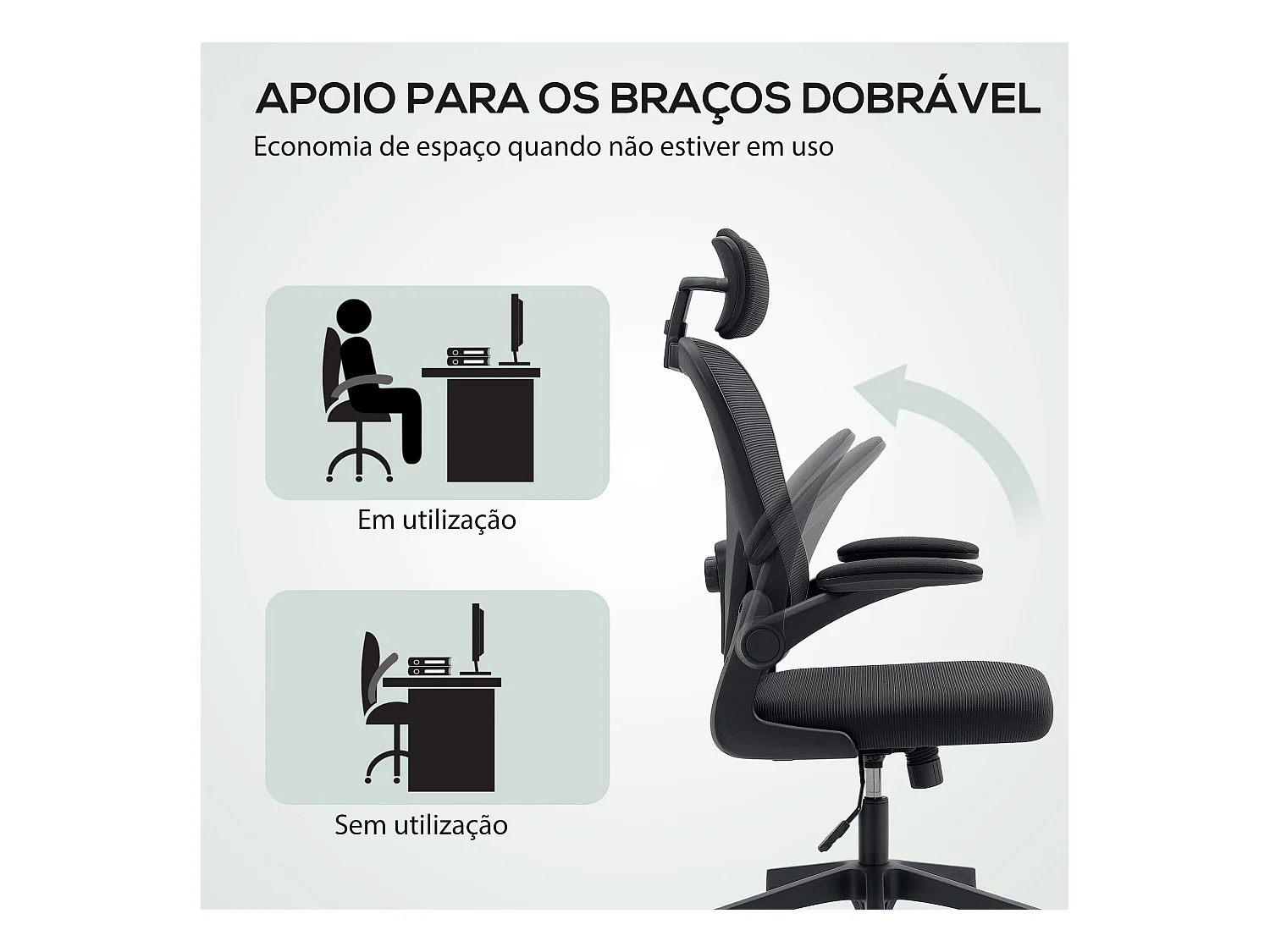 Silla de oficina Maya Homcom transpirable + reposacabezas negro 115-125x58x63 cm