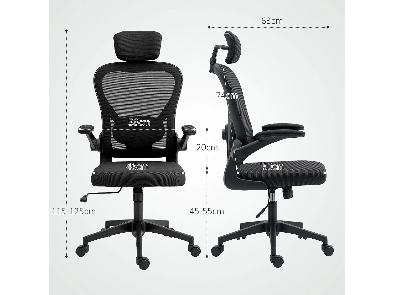 Cadeira de Escritório Giratória com Apoio Ajustável e Design Moderno em Preto