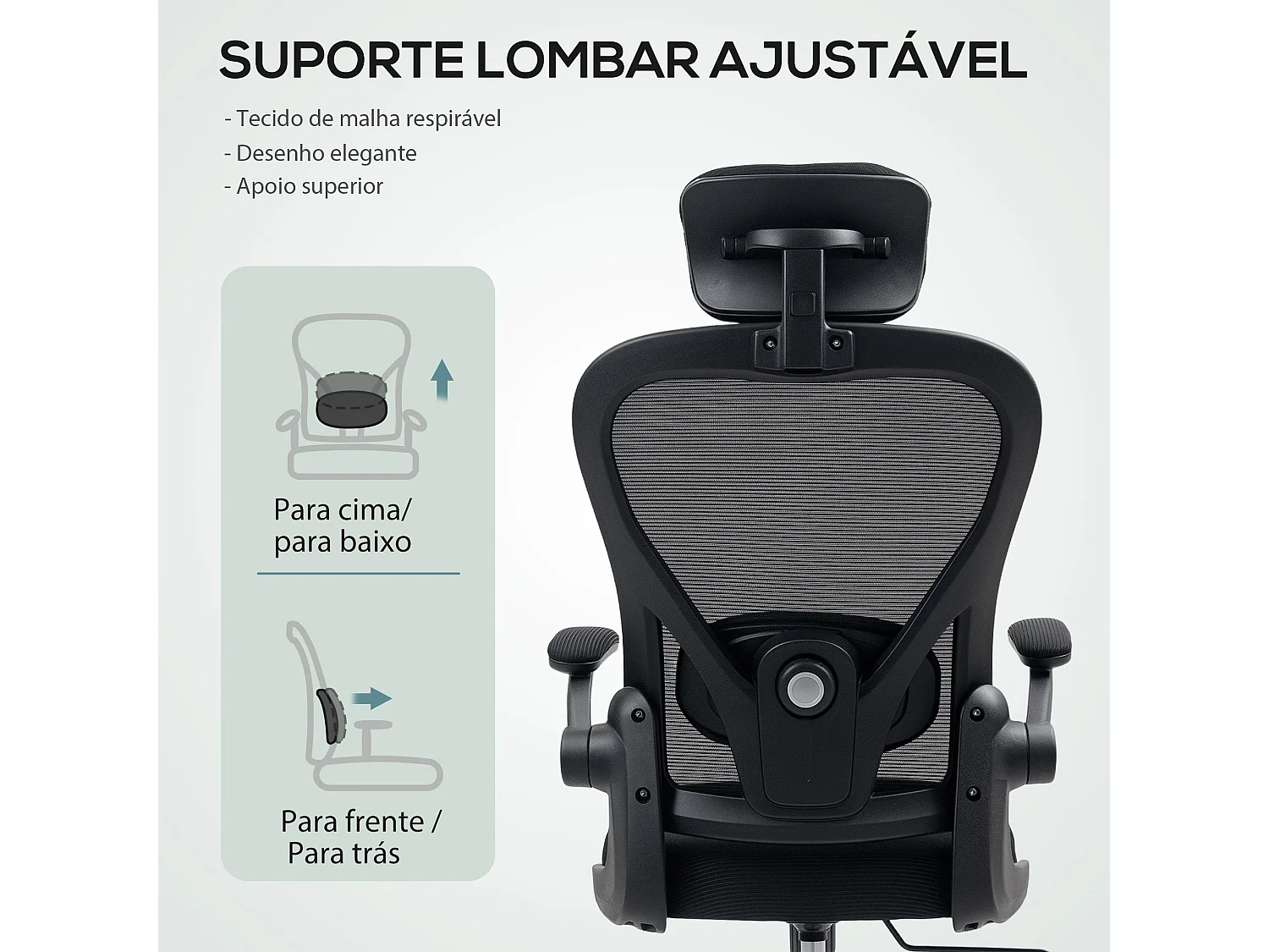 Cadeira de Escritório Giratória com Apoio Ajustável e Design Moderno em Preto