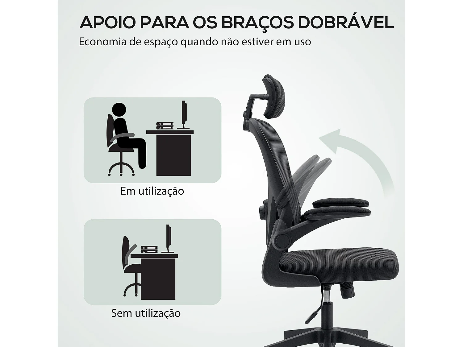 Cadeira de Escritório Giratória com Apoio Ajustável e Design Moderno em Preto