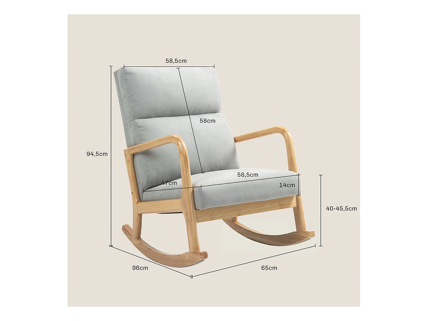 Mecedora Tánger Homcom respaldo acolchado + reposabrazos gris/natural 94,5x65x87 cm