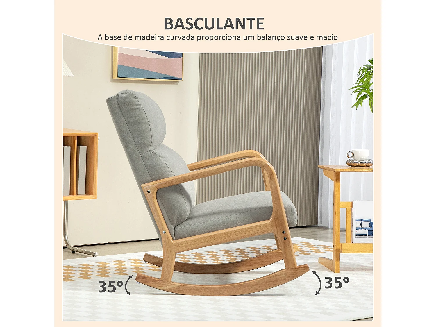 Poltrona Baloiço Estofada em Linho com Design Moderno e Conforto Superior para Sala e Dormitório