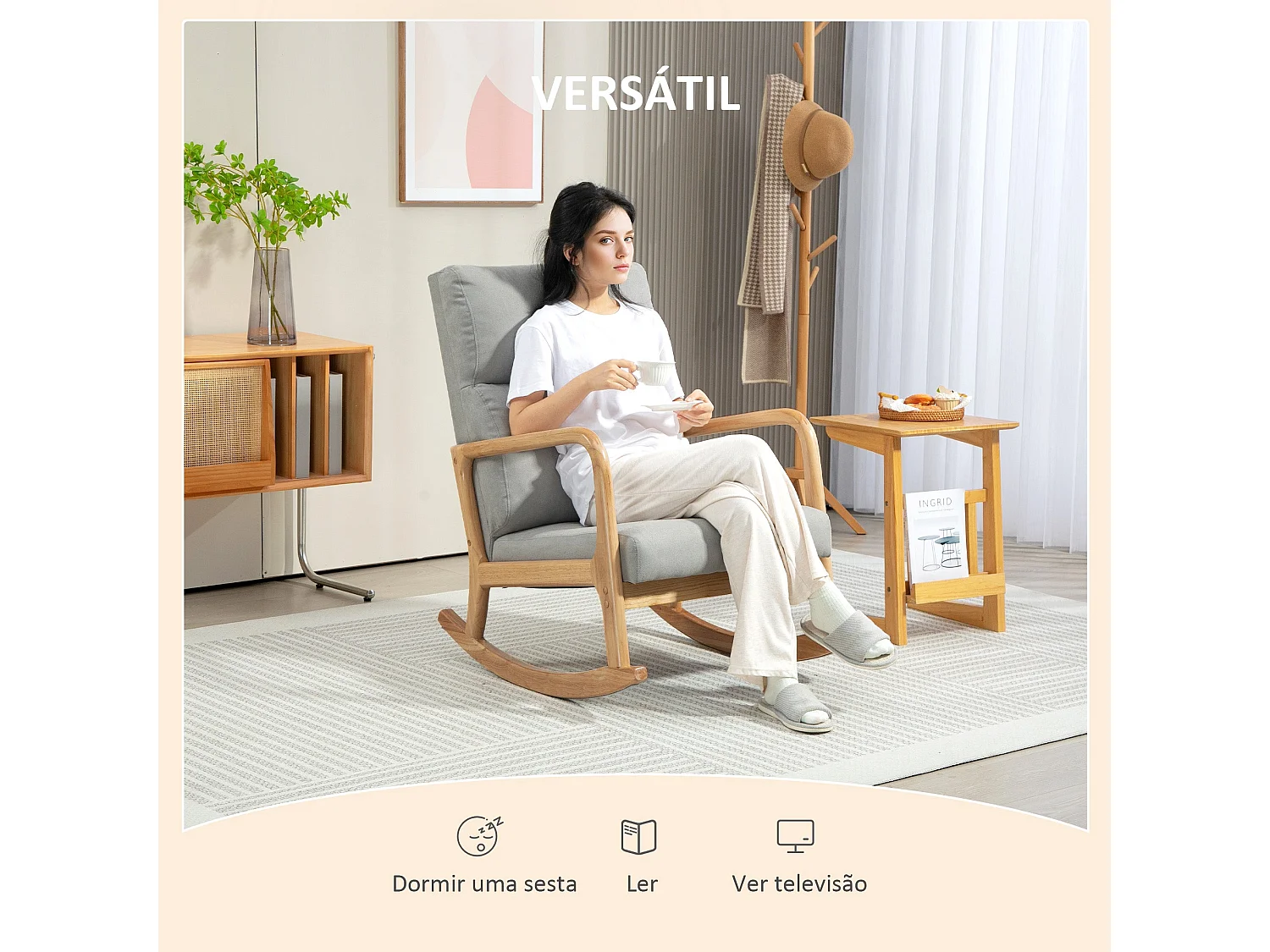 Poltrona Baloiço Estofada em Linho com Design Moderno e Conforto Superior para Sala e Dormitório