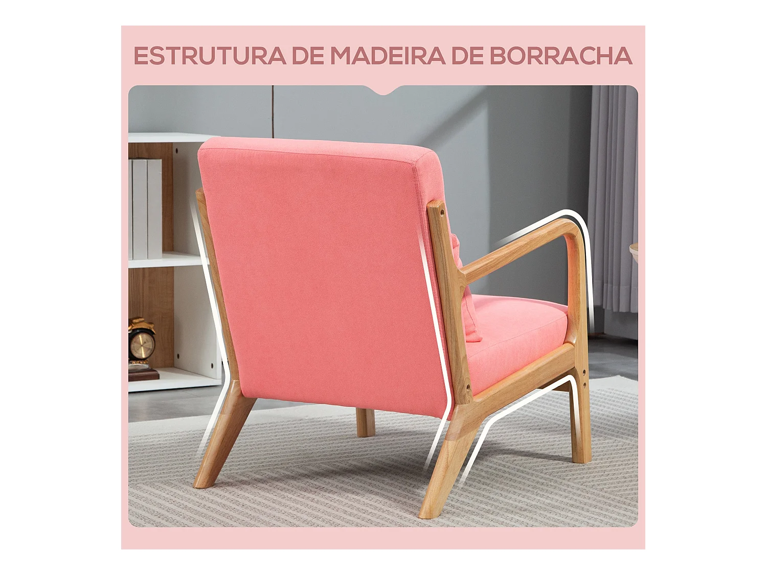 Butaca Nordic Homcom con reposabrazos + cojín rosa 76x61x78 cm