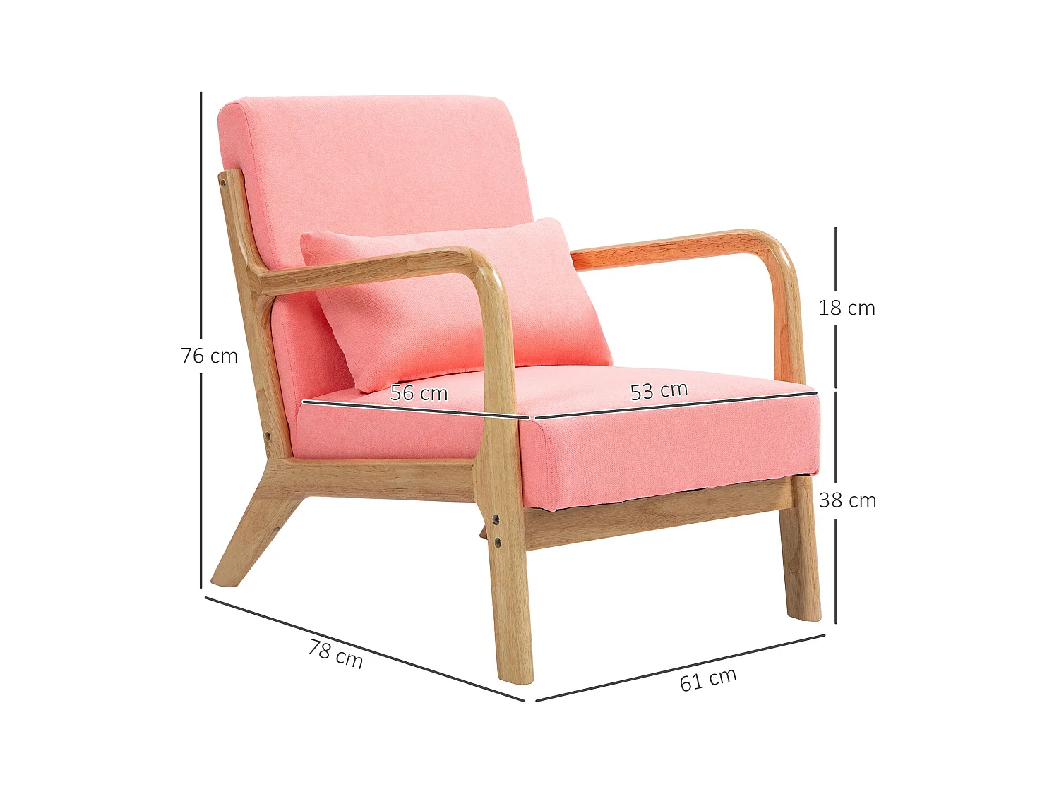 Butaca Nordic Homcom con reposabrazos + cojín rosa 76x61x78 cm