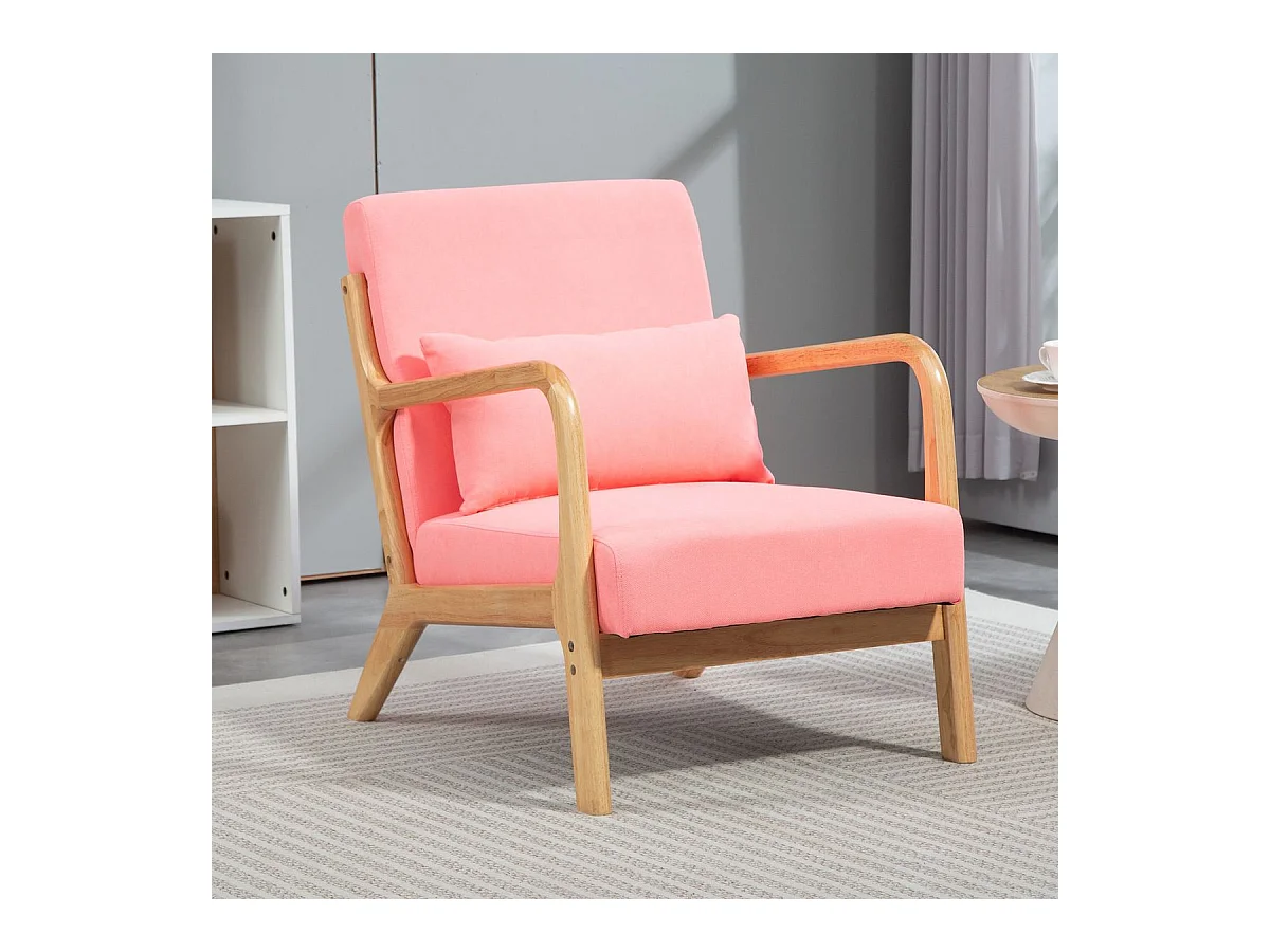 Butaca Nordic Homcom con reposabrazos + cojín rosa 76x61x78 cm