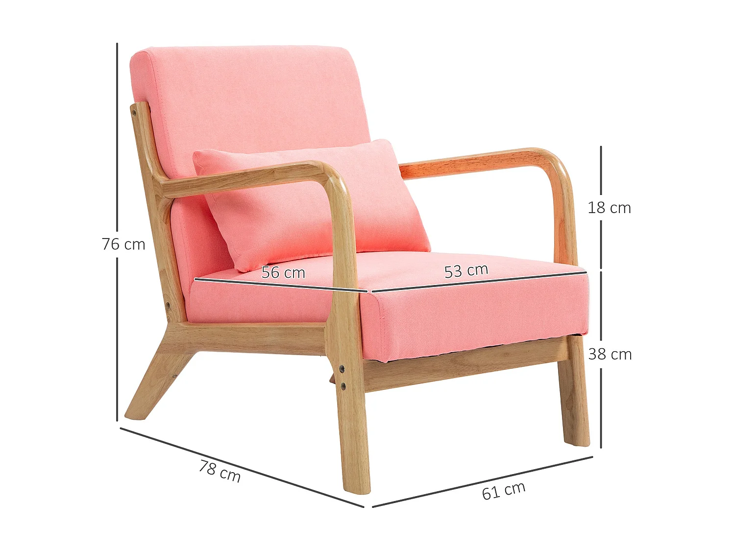 Butaca Nordic Homcom con reposabrazos + cojín rosa 76x61x78 cm