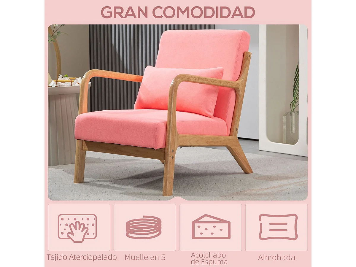 Butaca Nordic Homcom con reposabrazos + cojín rosa 76x61x78 cm