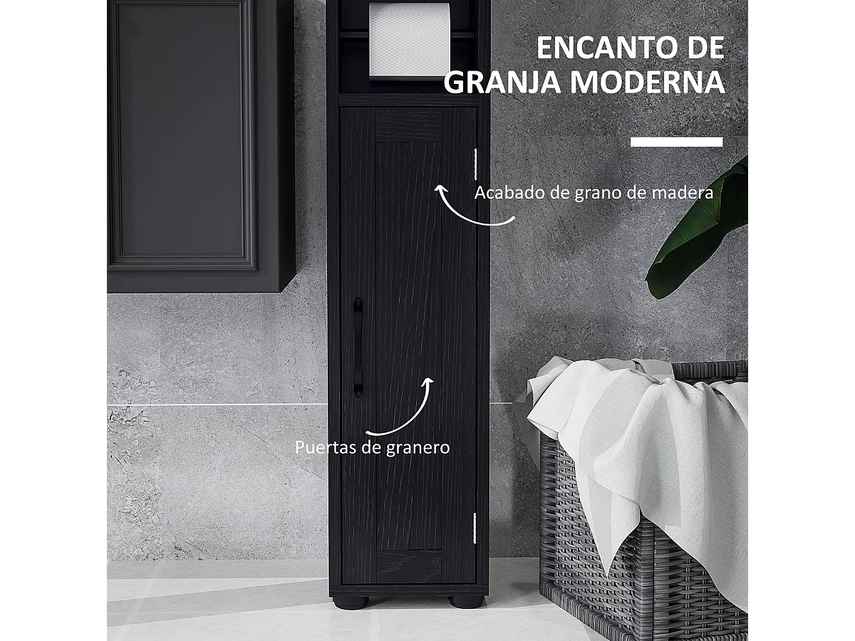Columna de baño Over Homcom 2 puertas con portarrollos negro 185x20x20 cm