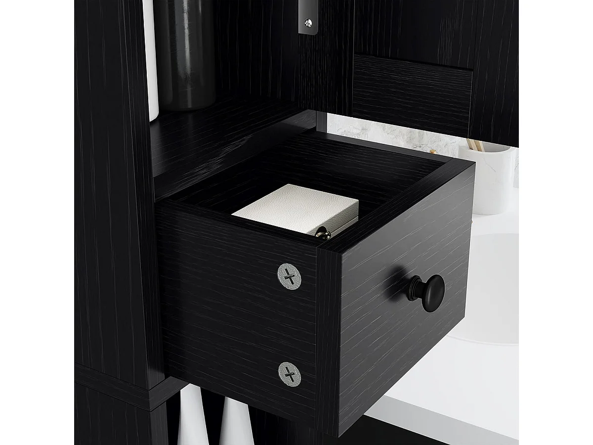 Columna de baño Over Homcom 2 puertas con portarrollos negro 185x20x20 cm