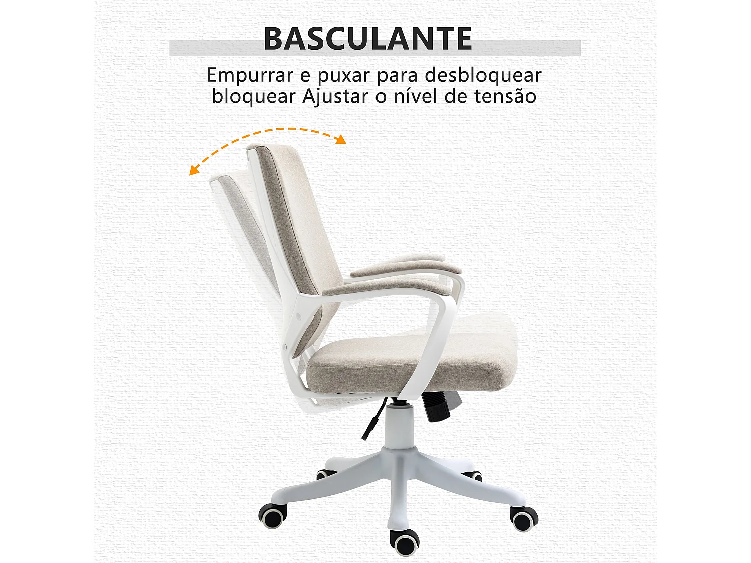 Silla de oficina Lary Vinsetto basculante con reposabrazos beige 92-100x64x52 cm