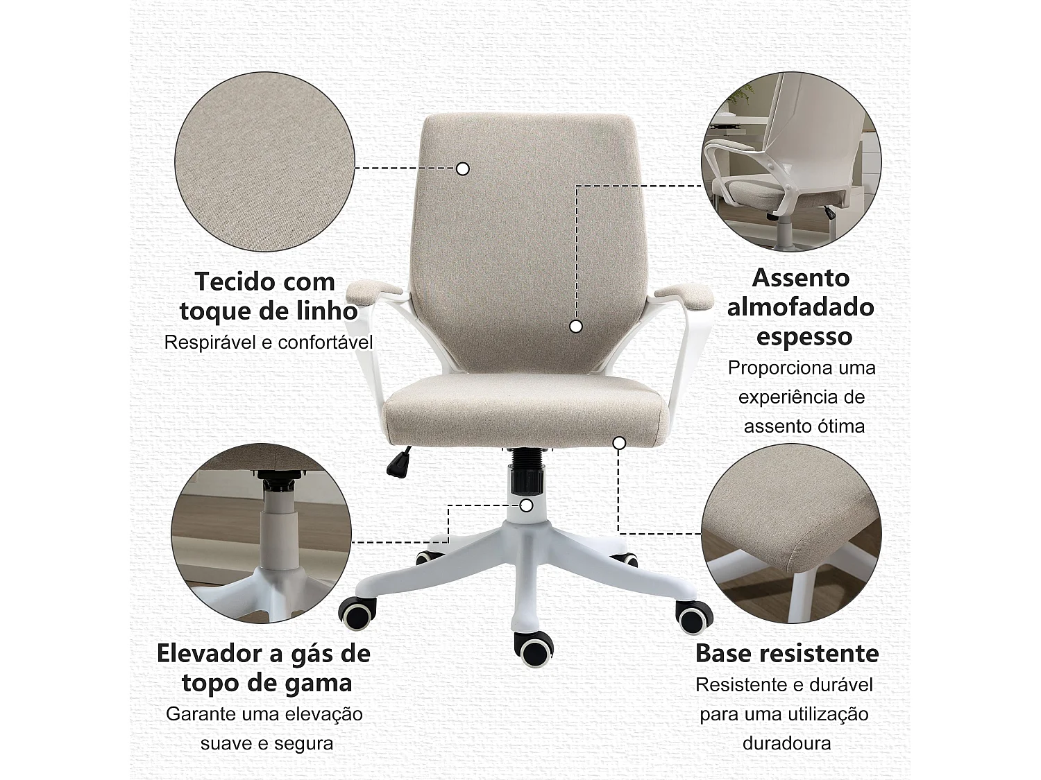 Silla de oficina Lary Vinsetto basculante con reposabrazos beige 92-100x64x52 cm