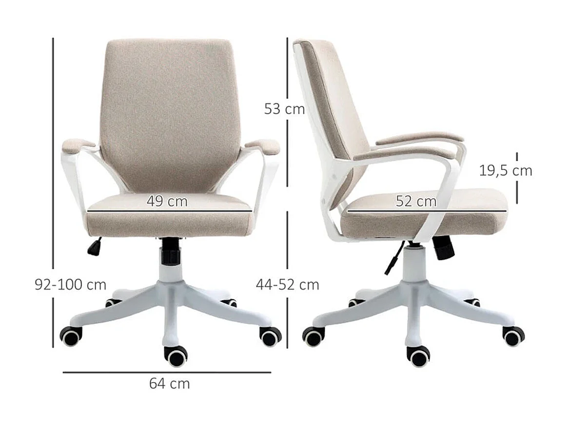 Silla de oficina Lary Vinsetto basculante con reposabrazos beige 92-100x64x52 cm
