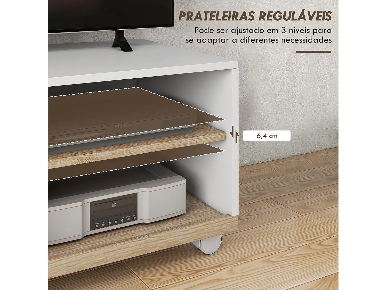 Mesa de TV Moderna para Sala de Estar com 4 Rodas e Armazenamento Prático para TVs de 42 Polegadas