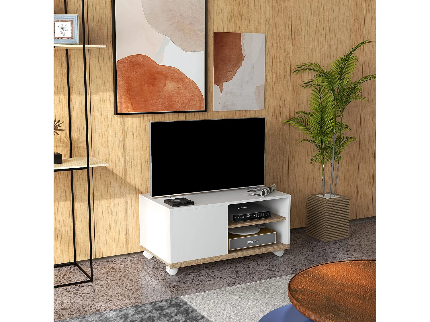 Mesa de TV Moderna para Sala de Estar com 4 Rodas e Armazenamento Prático para TVs de 42 Polegadas