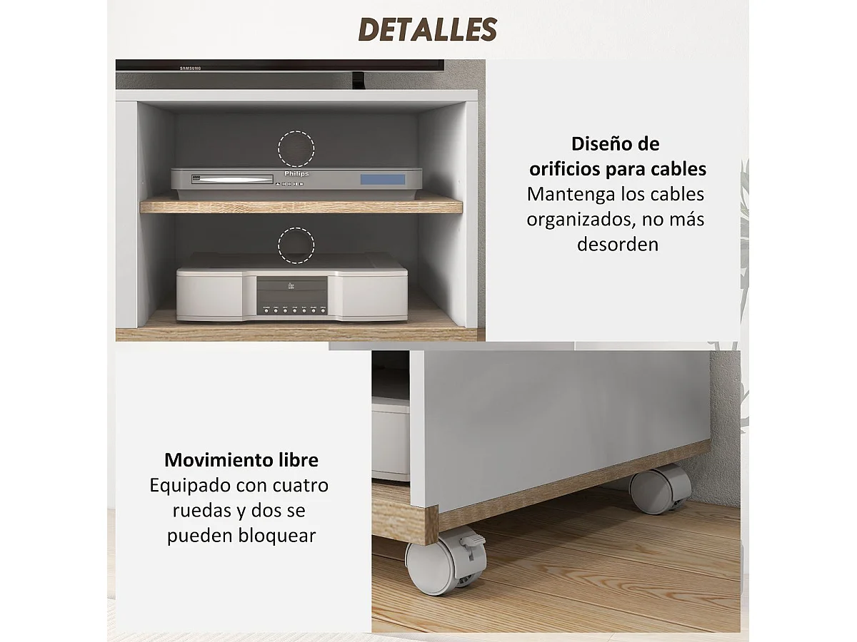 Mesa de TV Moderna para Sala de Estar com 4 Rodas e Armazenamento Prático para TVs de 42 Polegadas