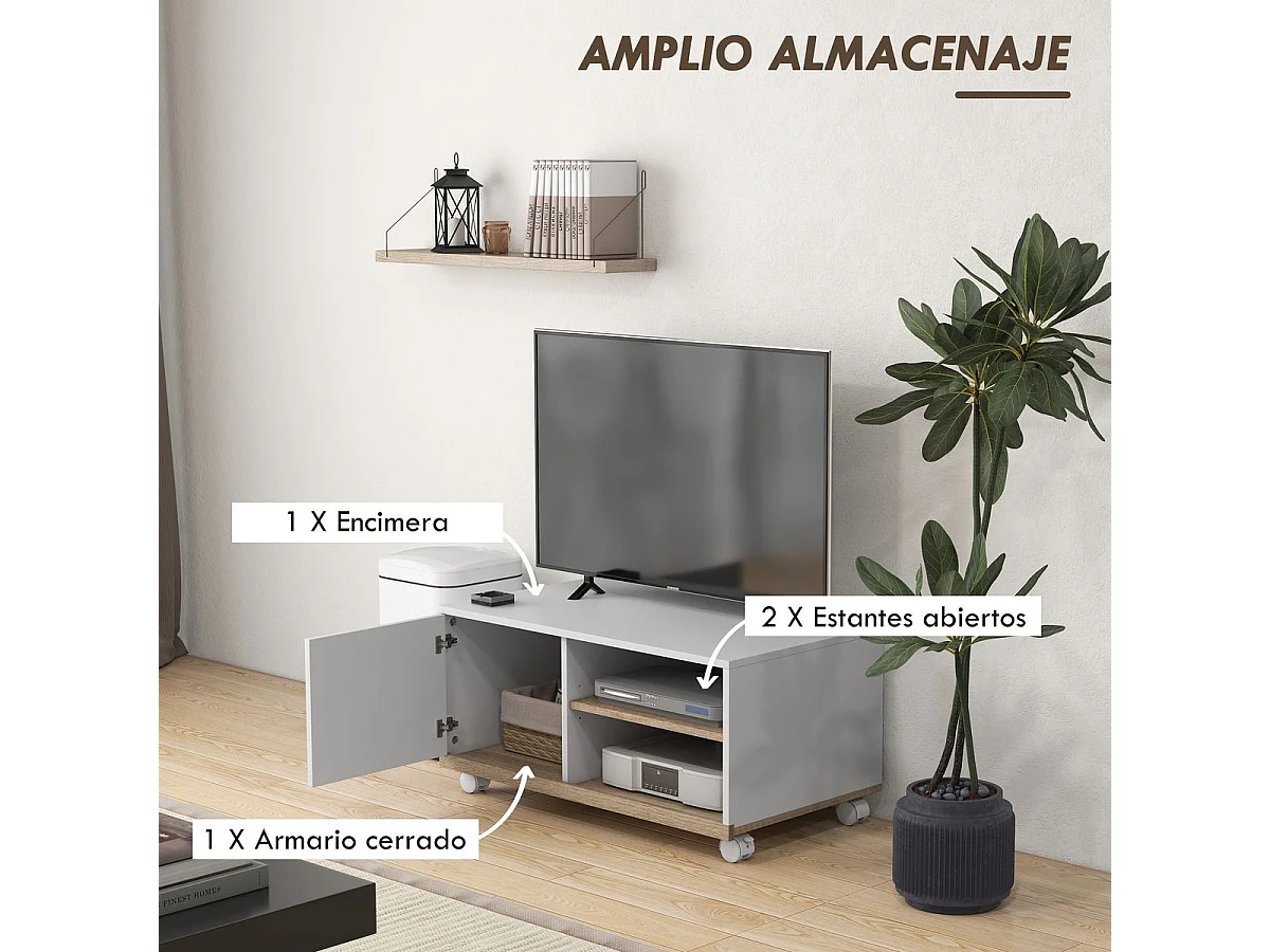 Mesa de TV Moderna para Sala de Estar com 4 Rodas e Armazenamento Prático para TVs de 42 Polegadas
