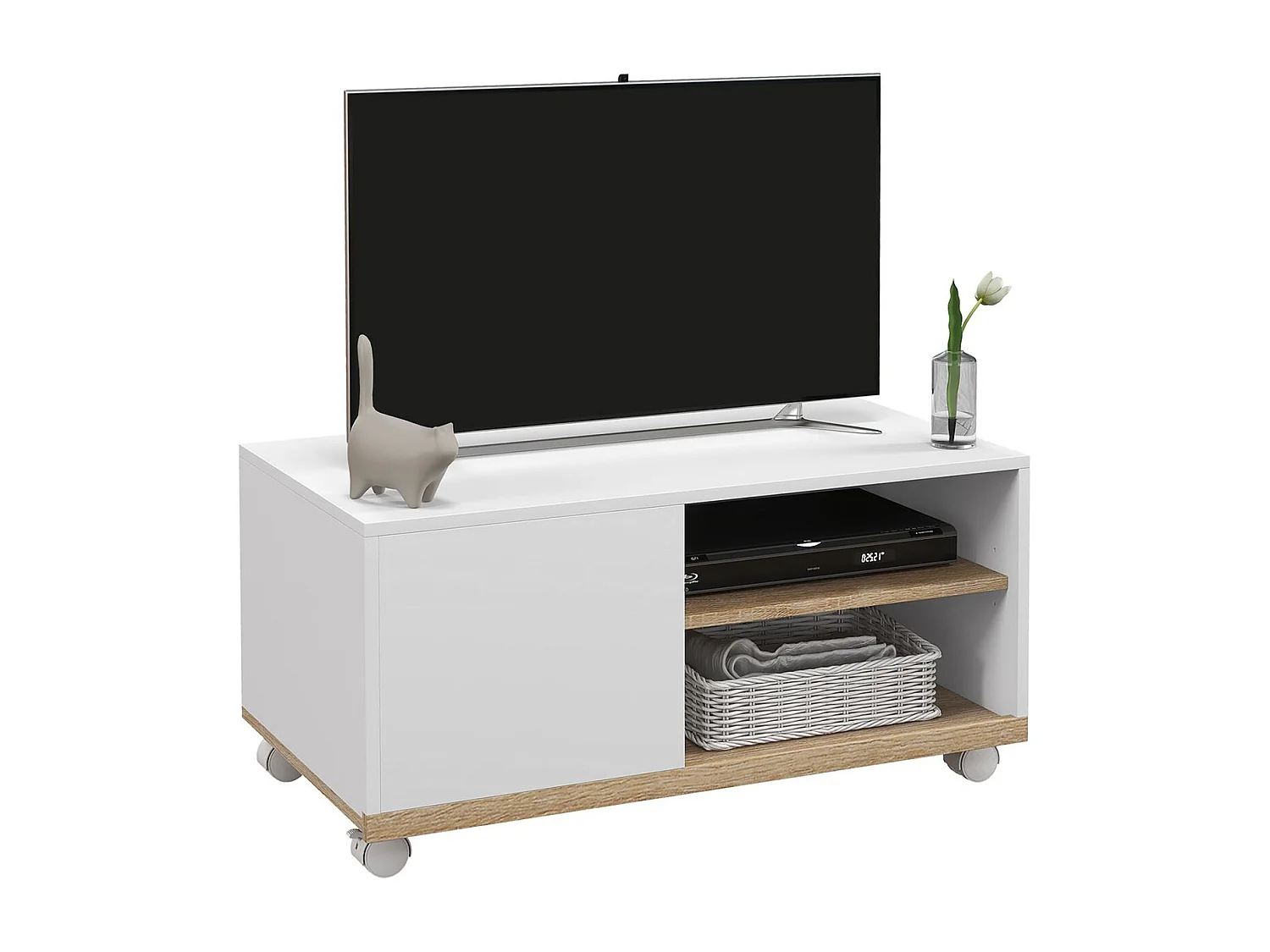 Mesa de TV Moderna para Sala de Estar com 4 Rodas e Armazenamento Prático para TVs de 42 Polegadas