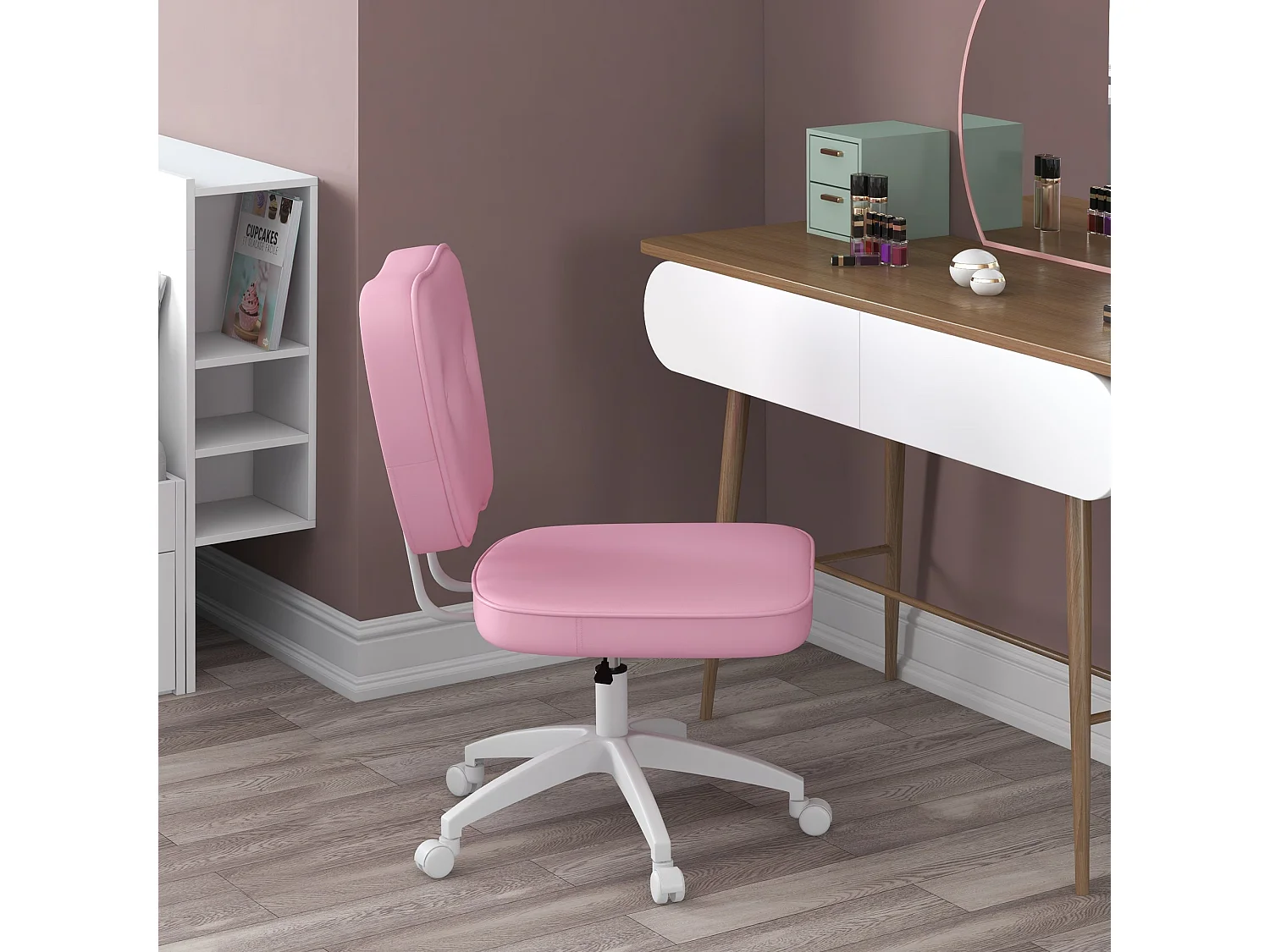 Silla de oficina Cherry Vinsetto altura regulable + ruedas rosa 82-92x46x59 cm