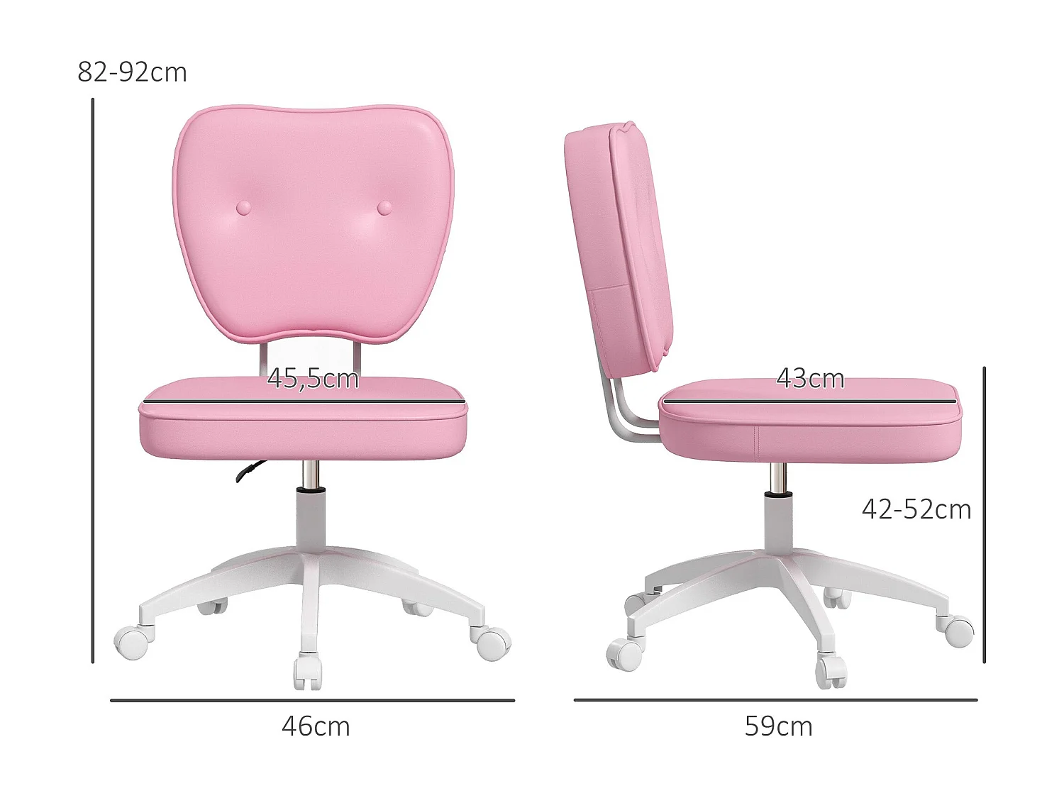 Silla de oficina Cherry Vinsetto altura regulable + ruedas rosa 82-92x46x59 cm