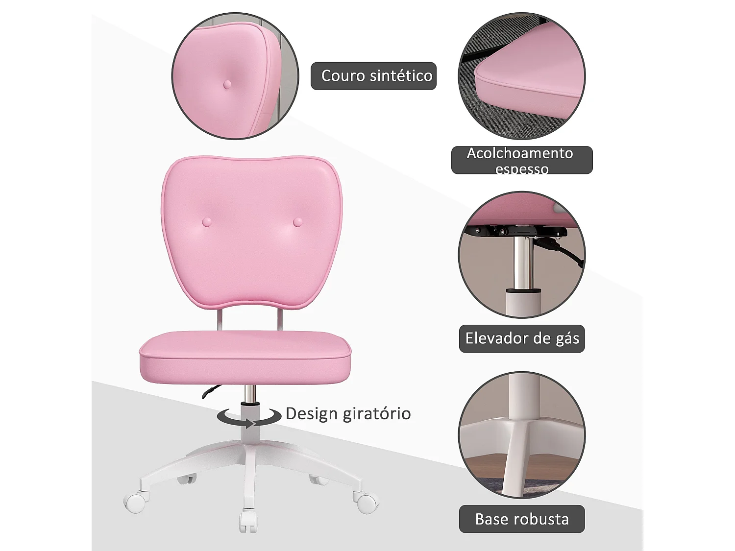 Silla de oficina Cherry Vinsetto altura regulable + ruedas rosa 82-92x46x59 cm