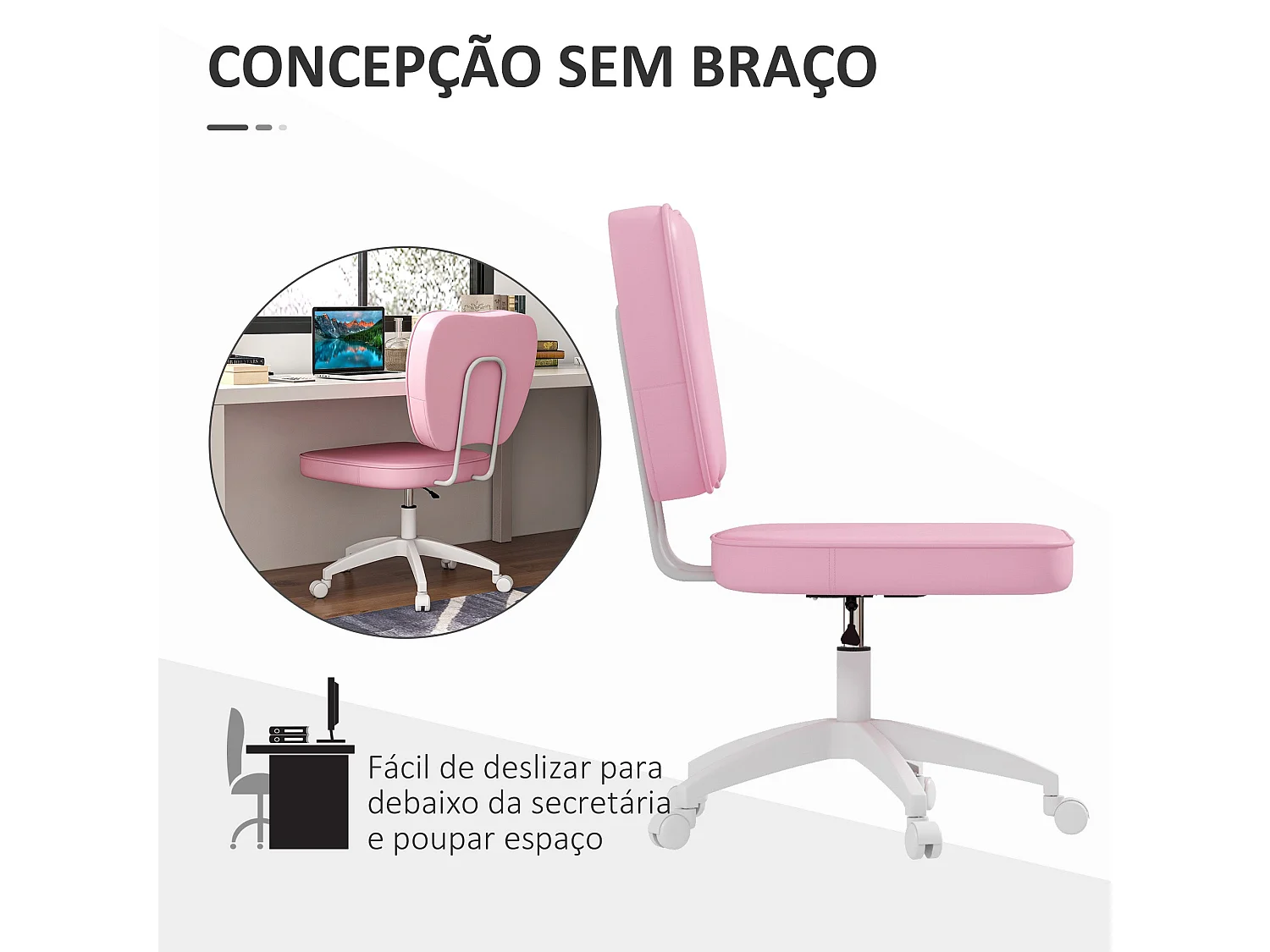 Silla de oficina Cherry Vinsetto altura regulable + ruedas rosa 82-92x46x59 cm