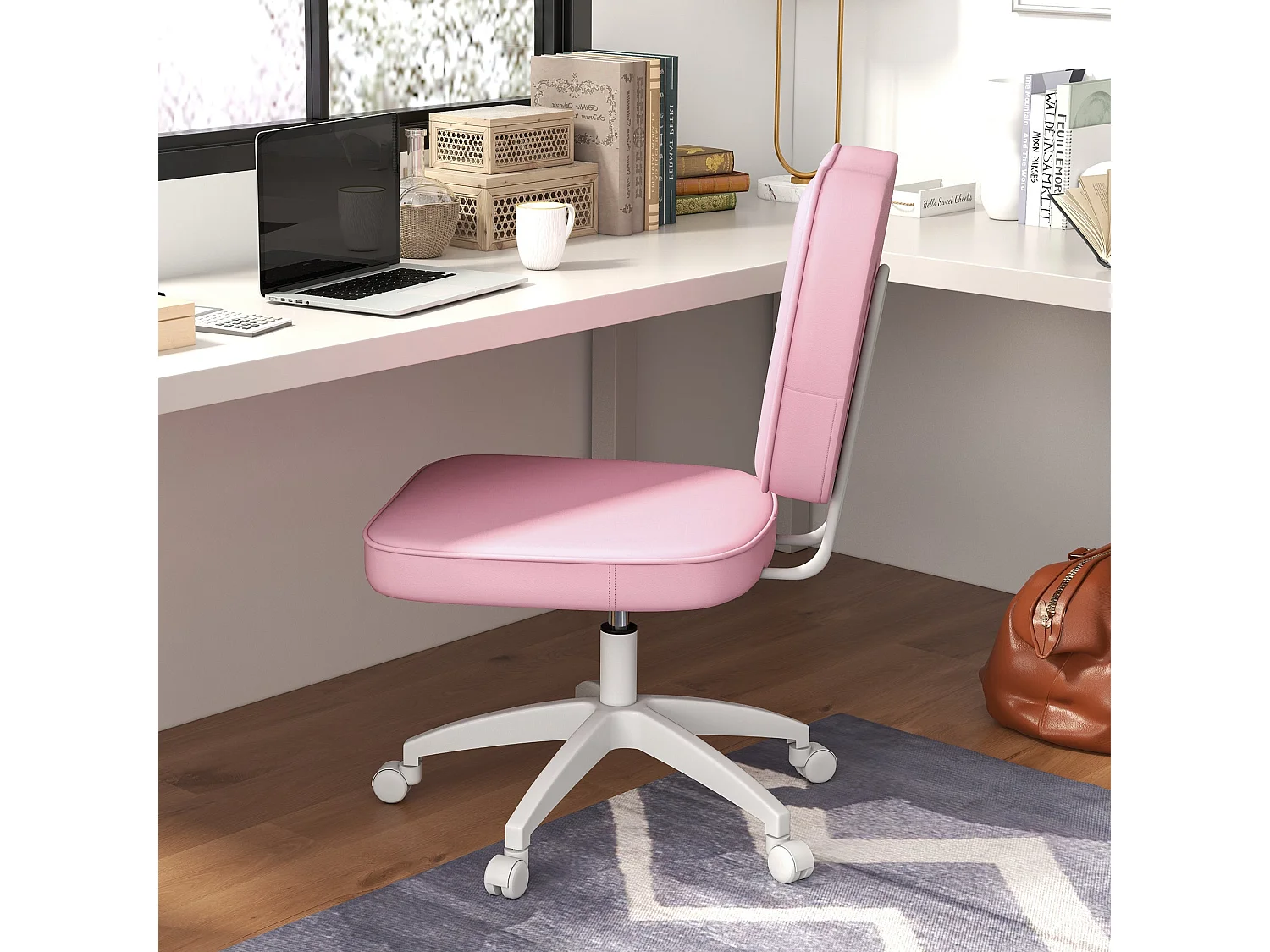 Silla de oficina Cherry Vinsetto altura regulable + ruedas rosa 82-92x46x59 cm
