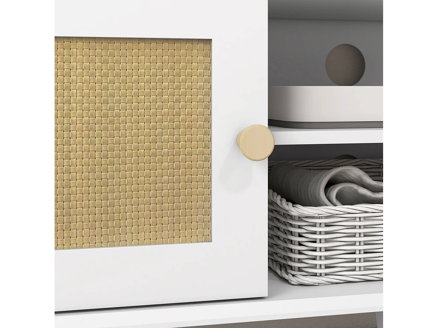 Móvel de TV Branco para Sala de Estar com Estilo Boho e Prateleira Ajustável para TVs de até 55 Polegadas