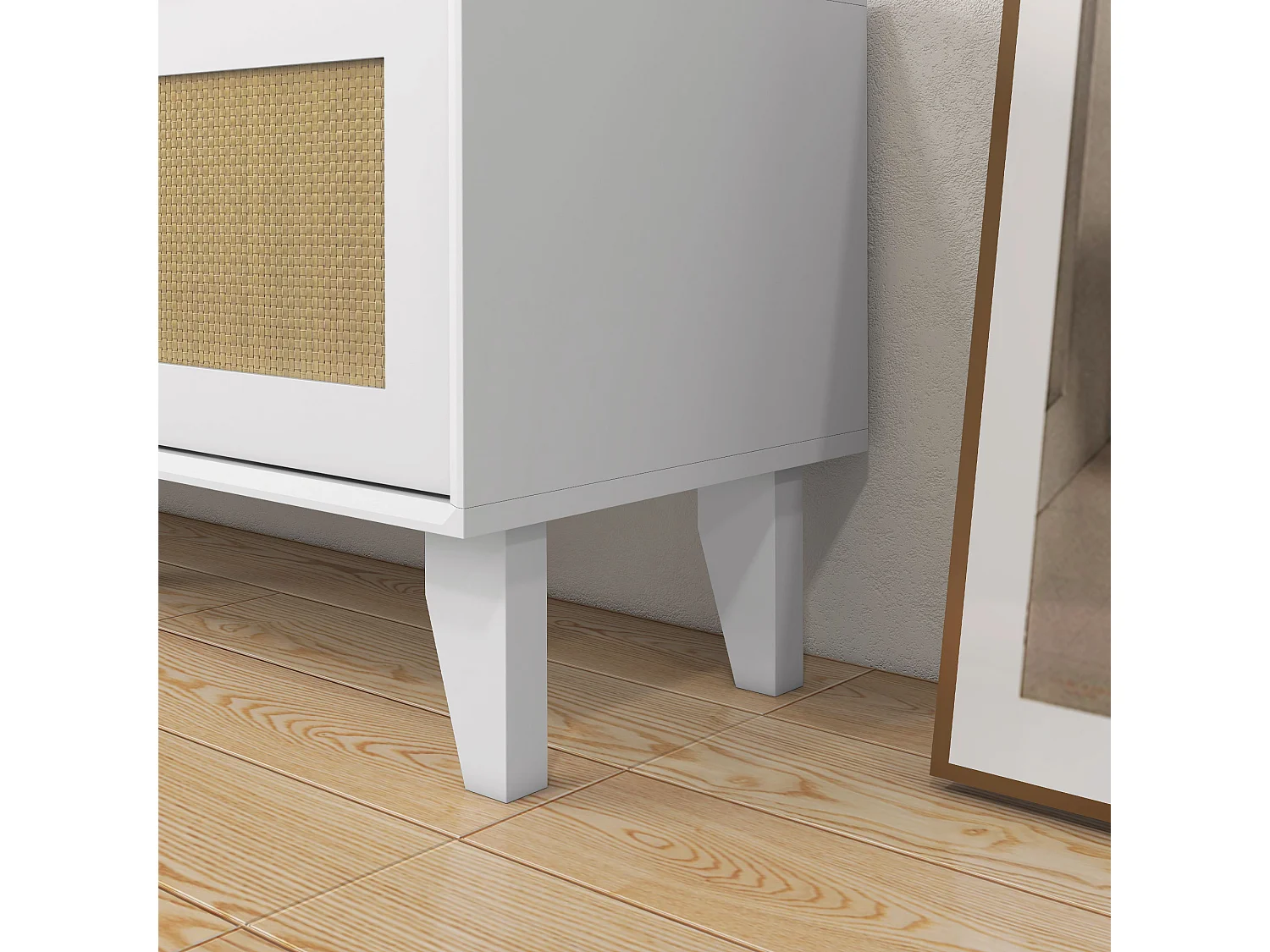 Móvel de TV Branco para Sala de Estar com Estilo Boho e Prateleira Ajustável para TVs de até 55 Polegadas