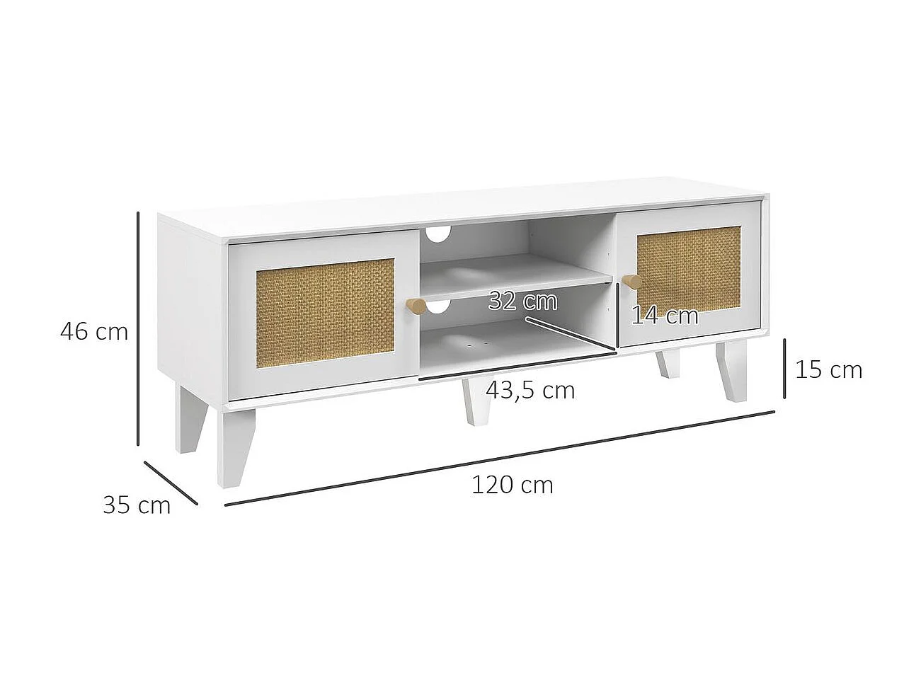 Móvel de TV Branco para Sala de Estar com Estilo Boho e Prateleira Ajustável para TVs de até 55 Polegadas