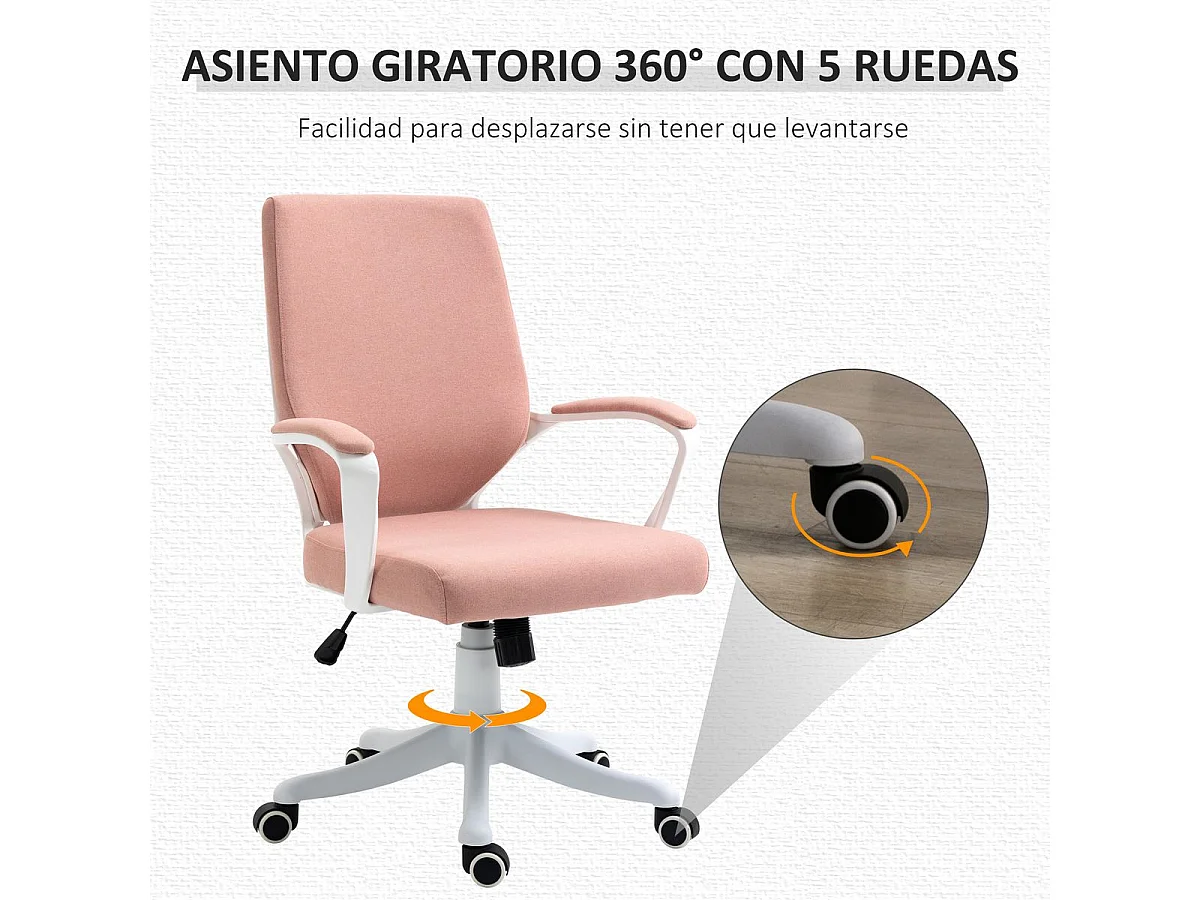 Cadeira de Escritório Ergonómica Vinsetto Giratória Rosa com Apoio Lombar e Altura Ajustável