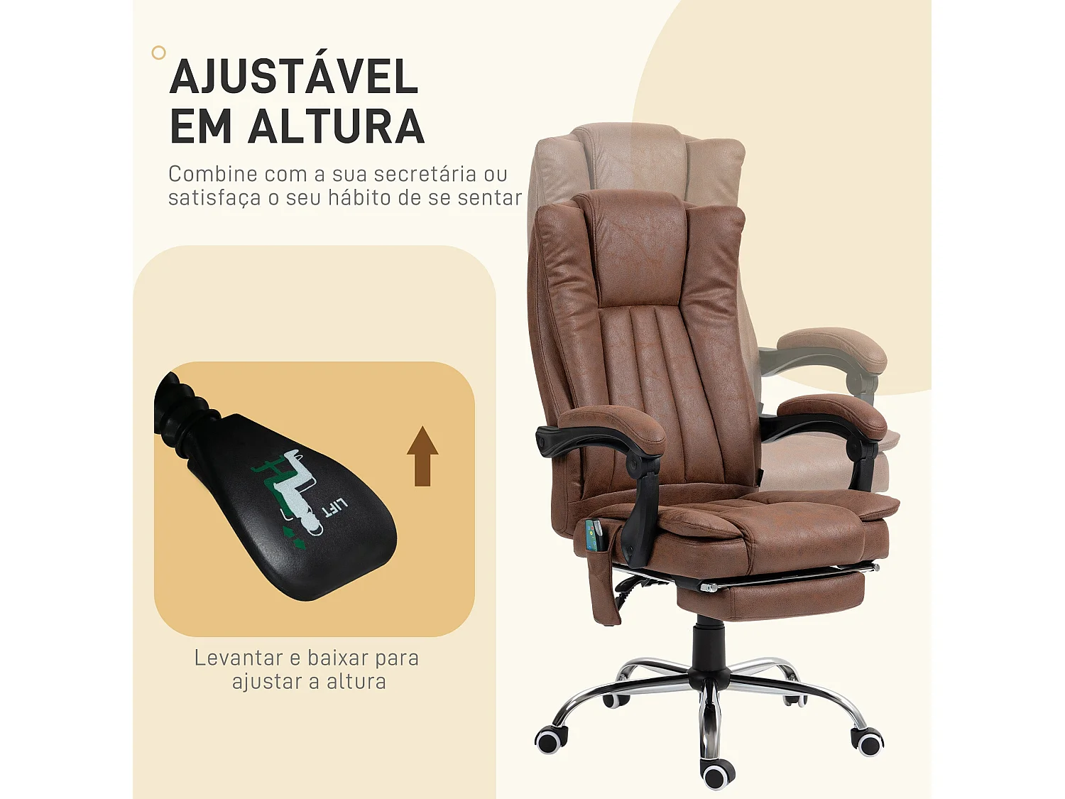 Silla de oficina Helecho Vinsetto 6 puntos de masaje + reposapiés + mando marrón 113-120x62x70 cm
