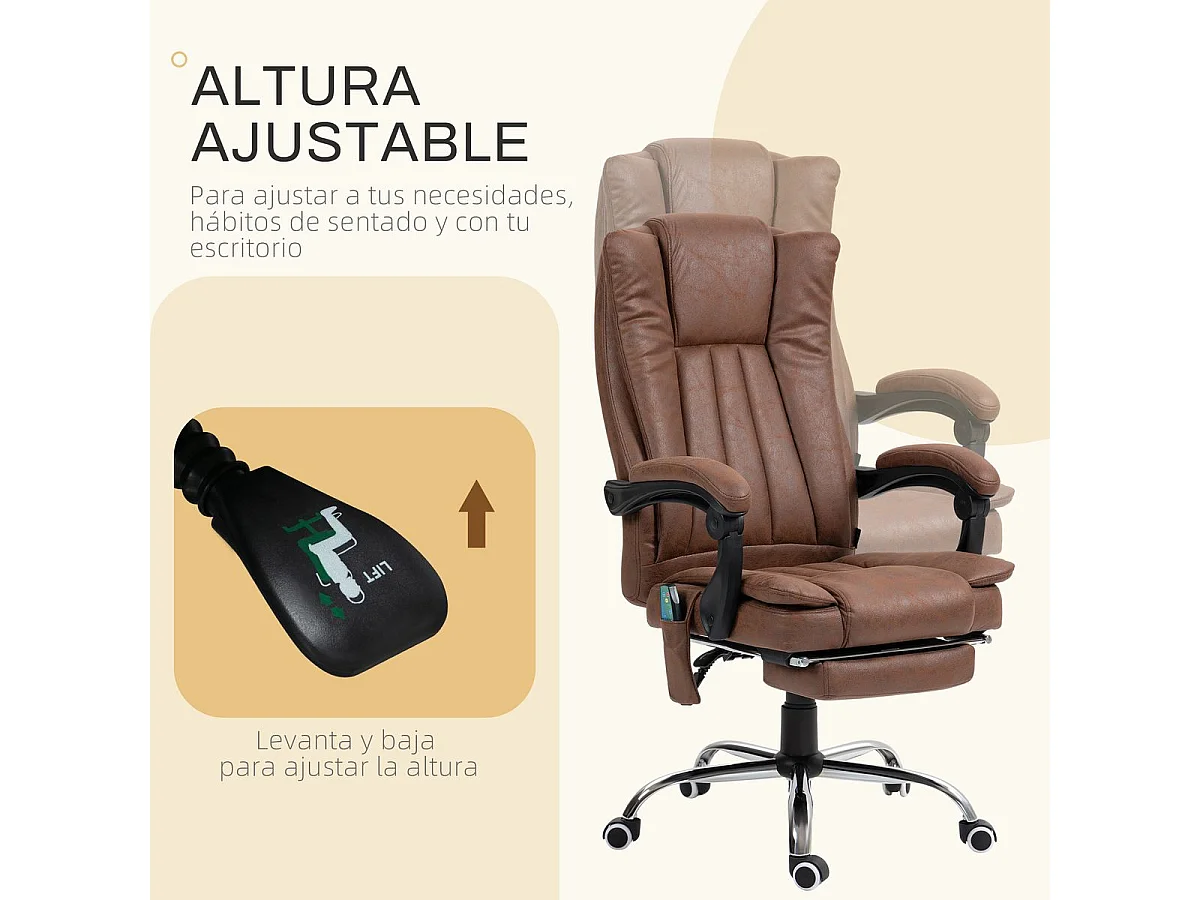 Silla de oficina Helecho Vinsetto 6 puntos de masaje + reposapiés + mando marrón 113-120x62x70 cm