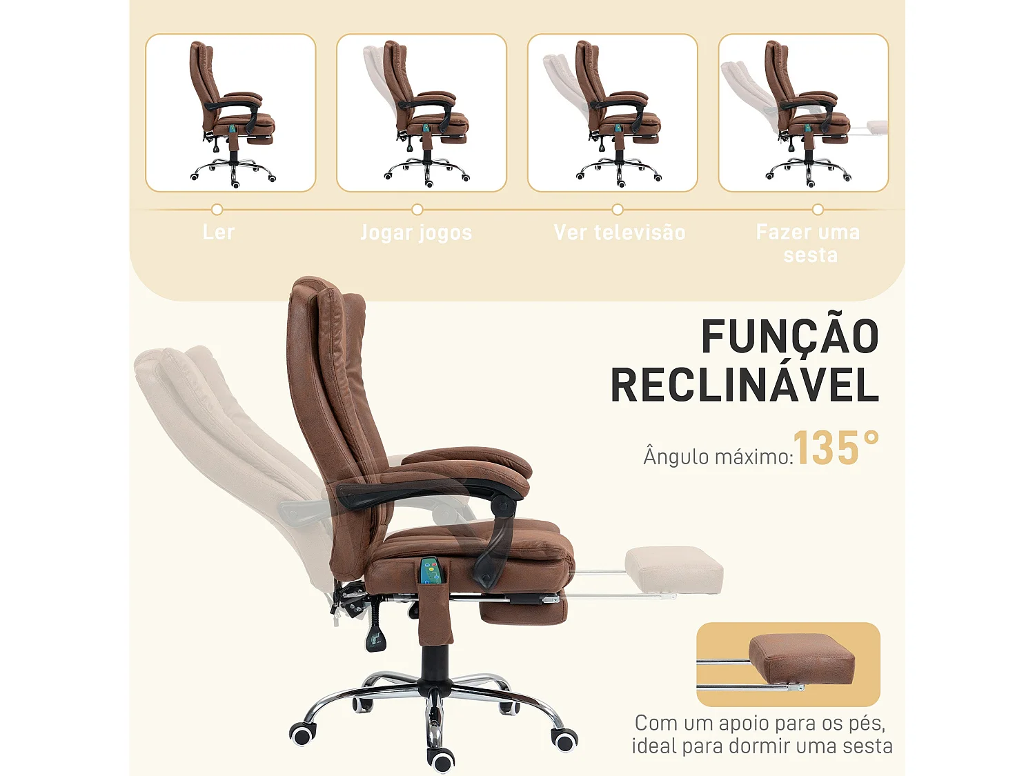 Cadeira de Massagem Ergonomica Vinsetto com Aquecimento e Apoio para os Pés Retrátil