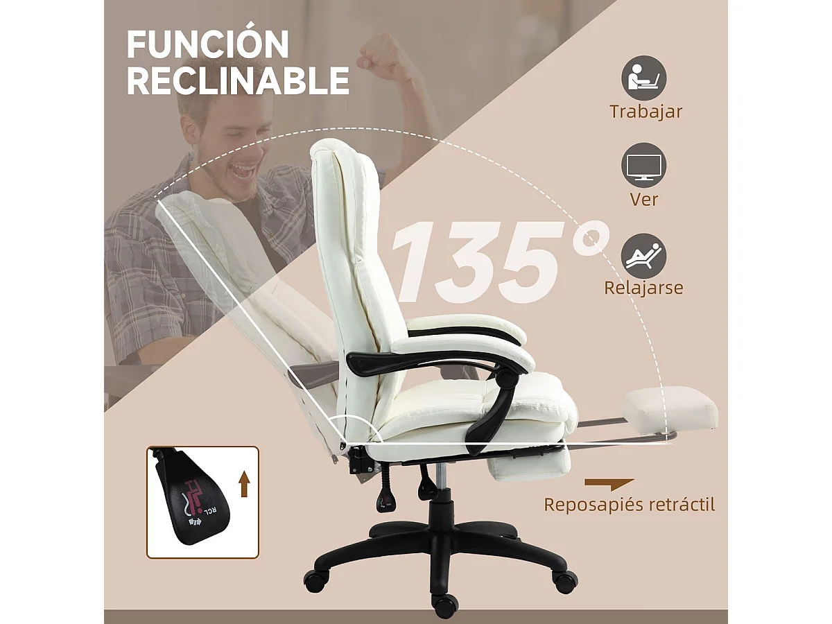 Cadeira de Escritório Vinsetto com Massagem e Apoio para os Pés Retrátil em Creme