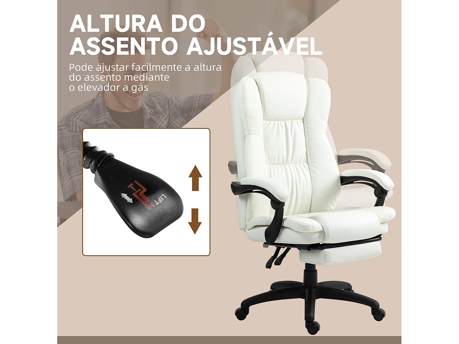 Silla de oficina Winter reclinable 6 puntos de masaje + reposapiés retráctil blanco 113-121x68,5x68,5 cm