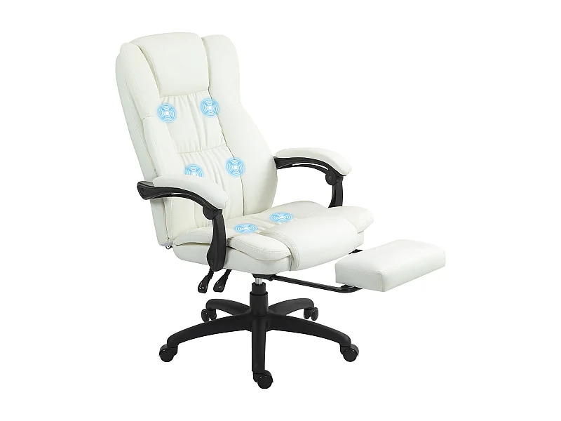 Silla de oficina Winter reclinable 6 puntos de masaje + reposapiés retráctil blanco 113-121x68,5x68,5 cm